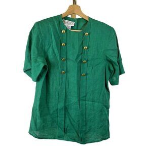 Vintage Carlisle 100% Linen Short Sleeve Blouse w/ Build in Shoulder Pads Sz 6